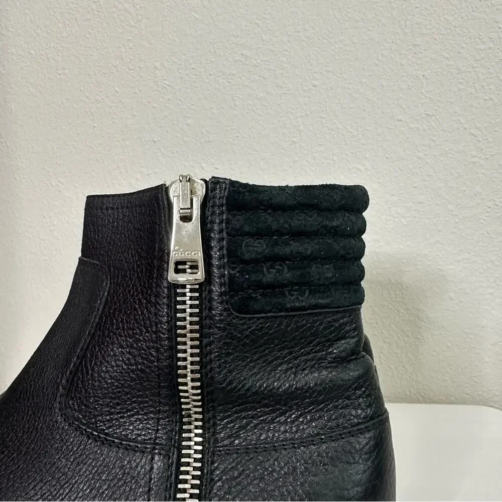 Gucci GG Black Leather Ankle Booties Women's Size 38 Moto Boots
